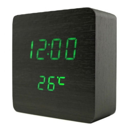 Часы сетевые VST-872-4, зеленые, (корпус черный) температура, USB