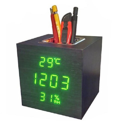 Часы сетевые VST-878S-4, зеленые, (корпус черный) температура, влажность, USB