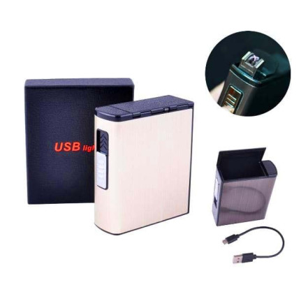 Портсигар + USB запальничка Електроімпульсна HL-157 Gold Портсигар + USB запальничка Електроімпульсна HL-157 Gold