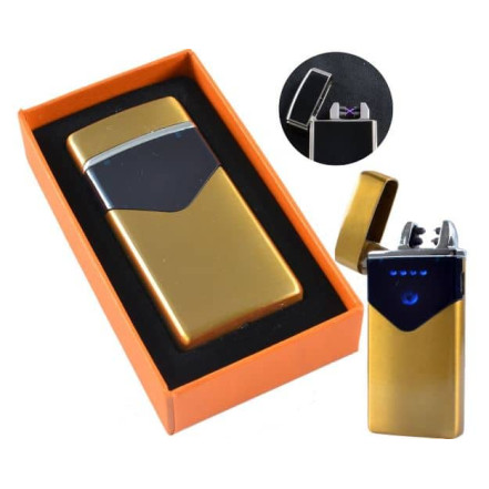 Электроимпульсная USB зажигалка две молнии HL-223 Gold matte Электроимпульсная USB зажигалка две молнии HL-223 Gold matte
