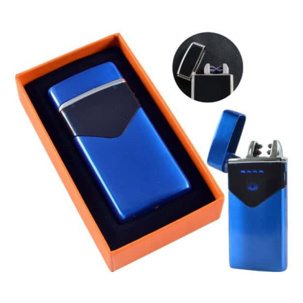 Электроимпульсная USB зажигалка две молнии HL-223 Blue Электроимпульсная USB зажигалка две молнии HL-223 Blue