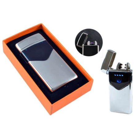 Электроимпульсная USB зажигалка две молнии HL-222 Silver Электроимпульсная USB зажигалка две молнии HL-222 Silver