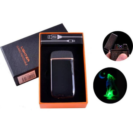 Электроимпульсная USB зажигалка две молнии, подсветка HL-255 Moon Wolf Электроимпульсная USB зажигалка две молнии, подсветка HL-255 Moon Wolf