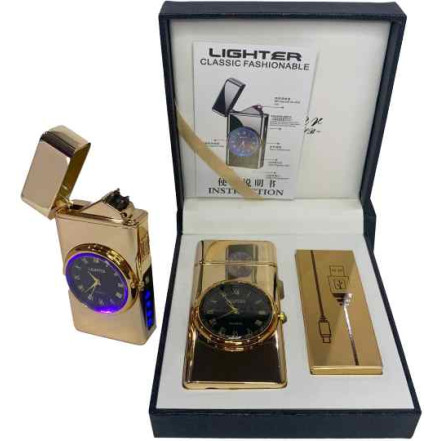 Електроімпульсна запальничка з годинником HL-466 Gold