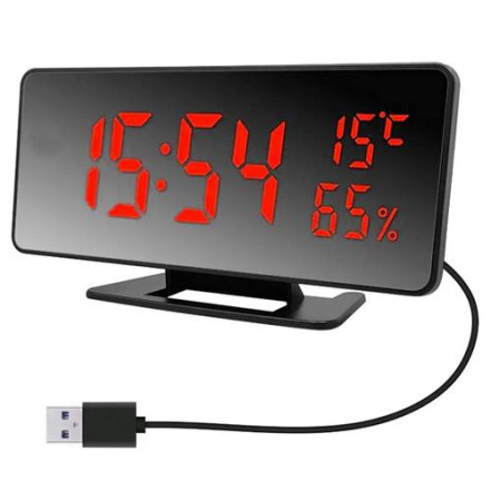 Часы сетевые VST-888Y-1, красные, температура, влажность, USB