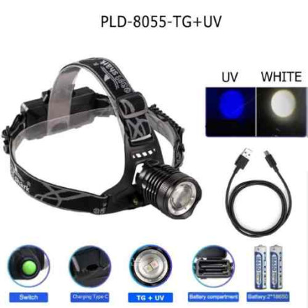 Ліхтар налобний PLD-8055-2PM10-2TG (WHITE+UV) Ліхтар налобний PLD-8055-2PM10-2TG (WHITE+UV)