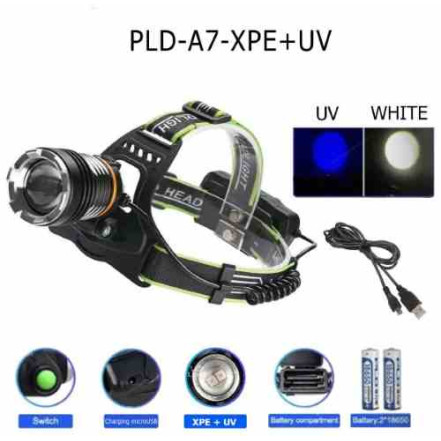 Ліхтар налобний PLD-A7-XPE (WHITE+UV) Ліхтар налобний PLD-A7-XPE (WHITE+UV)