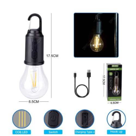 Світлодіодна LED лампочка з акумулятором HK-169-COB, Lithium Battery, гачок, ЗУ Type-C