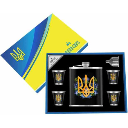 Подарунковий набір MOONGRASS 6в1 з флягою, чарками, лійкою 'UKRAINE' WKL-206 Подарунковий набір MOONGRASS 6в1 з флягою, чарками, лійкою 'UKRAINE' WKL-206
