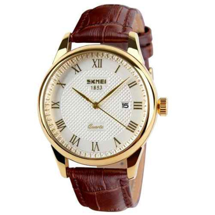 Годинник наручний SKMEI 9058LGDWTBN-B, GOLD CASE BROWN BAND WHITE DAIL Годинник наручний SKMEI 9058LGDWTBN-B, GOLD CASE BROWN BAND WHITE DAIL