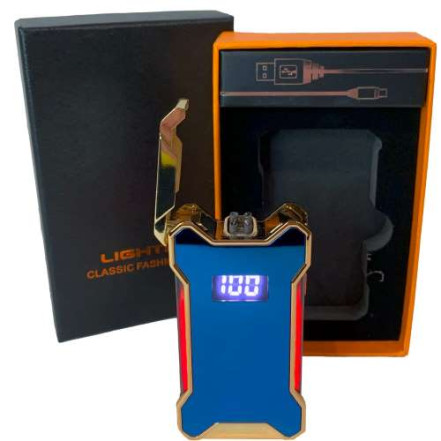 Плазменная USB-зажигалка с двойной дугой HL-651 Blue Плазменная USB-зажигалка с двойной дугой HL-651 Blue