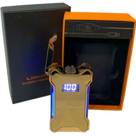 Плазменная USB-зажигалка с двойной дугой HL-651 Gold Плазменная USB-зажигалка с двойной дугой HL-651 Gold