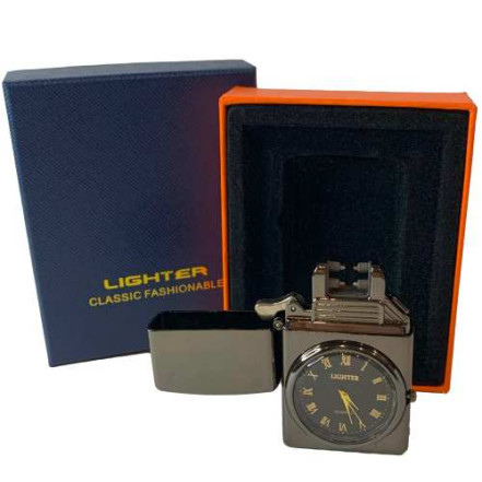 Плазменная USB зажигалка с часами HL-655 Black Плазменная USB зажигалка с часами HL-655 Black