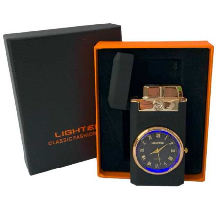 Запальничка газова з годинником Classic Fashionable HL-621 Black matte