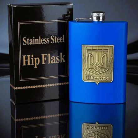 Фляга 9 oz синя з гербом України UKR-9