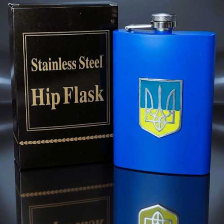 Фляга 9 oz синя з гербом України UKR-10