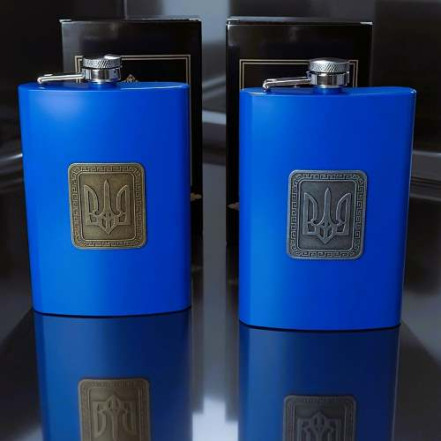 Фляга 9 oz 270 мл з гербом України синя UKR-11