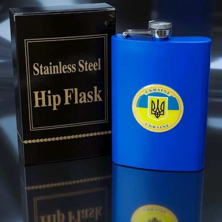 Фляга 9 oz синя з гербом України UKR-12