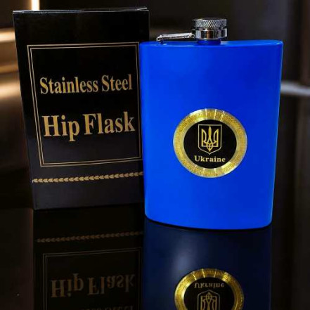 Фляга 9 oz синя з гербом України UKR-13