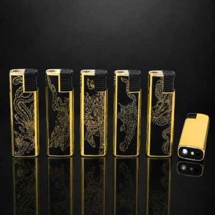 Запальничка турбо 2509-3 Gold & Black з ліхтариком